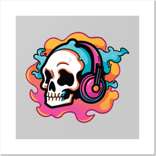 Music in My Bones. Colorful Skull Wearing Headphones. Creepin it real Posters and Art